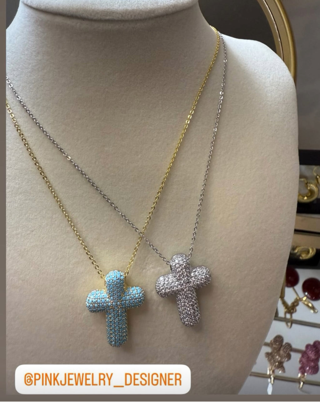 gold cross necklaces blue ice and silver ✨